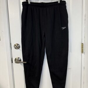 Speedo Mens Warm Up Black Jogger Pants Drawstring Pockets Tapered Leg EUC Sz Med